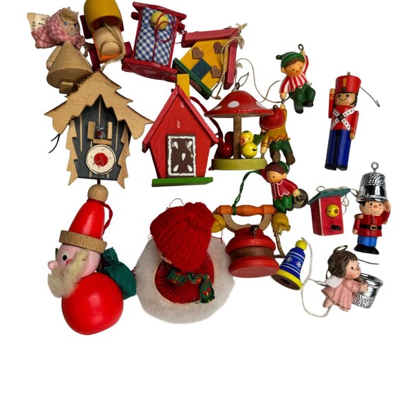 Germany Italy Christmas Ornaments Lot Wooden Handmade Figures Houses Soldier Elf - Picture 6 of 13